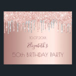 Geburtstagsparty Rose Gold Silber Glitzer Tropfen Poster<br><div class="desc">Für eine mädchenhafte und glamouröse 50. Geburtstagsfeier (oder jedes Alter). Eine Rose gold metallischer Hintergrund mit Rose Gold und Imitate silberne Glitzer Tropfen,  Farbe Tropfen Aussehen. Personalisieren und fügen Sie einen Namen und Alter 50. Der Name ist in dunklem Rose Gold mit einem modernen handgeschriebenen Stil geschrieben.</div>