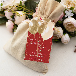 Geburtstagsparty Rot Gold Ballons danke Geschenkanhänger