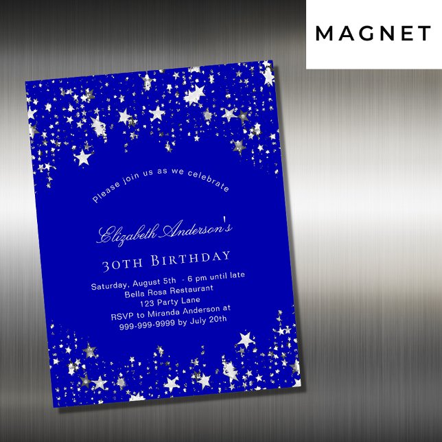 Geburtstagsparty Royal Blue Stars Luxus Magneteinladung (Von Creator hochgeladen)