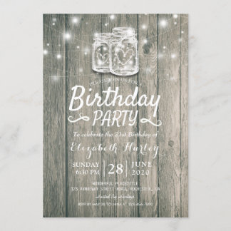 Geburtstagsparty Rustic Wood Mason Jar String Ligh Einladung