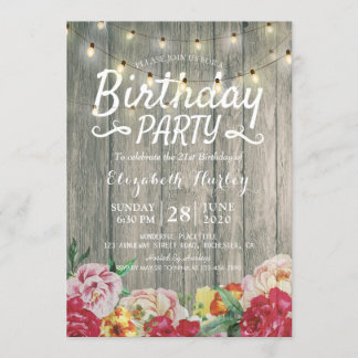 Geburtstagsparty Rustikale Blume & Streichelleucht Einladung