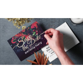 Geburtstagsparty Save the Date Blume Lila Lights Einladungspostkarte