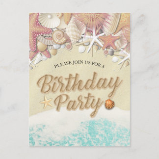 Geburtstagsparty Save the Date Summer Beach Starfi Einladungspostkarte