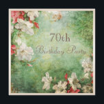 Geburtstagsparty Shabby Chic Hibiskus Blume Einladung<br><div class="desc">Frauenfeierlichkeiten zum 70. Geburtstag Erschwingliche Platz personalisierte benutzerdefinierte siebzigste / siebzig / 70 Geburtstag feiern Einladungen für Frauen mit einem schönen, eleganten, weißen und roten tropischen Hibiskus Blume Shabby Chic verändert Kunstcollage auf einem stilvollen verblassten Vintagen Damast Muster Hintergrund. Elegant, modern und trendig, lädt das elegante, romantische und Vintage Ambiente...</div>