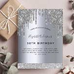 Geburtstagsparty Silber Glitzer Tropfen glamourös Einladung<br><div class="desc">Eine moderne,  stilvolle und glamouröse Einladung für die 50. (oder jedes Alter) Geburtstagsfeier einer Frau. Ein Imitat silber metallisch aussehender Hintergrund mit Imitaten silberner Glitzer Tropfen,  Farbe Tropflook. Der Name ist mit einem modernen,  schwarzen Handschrift geschriebenen Stil geschrieben. Personalisieren und fügen Sie einen Namen,  Alter und Ihre Party-Details.</div>