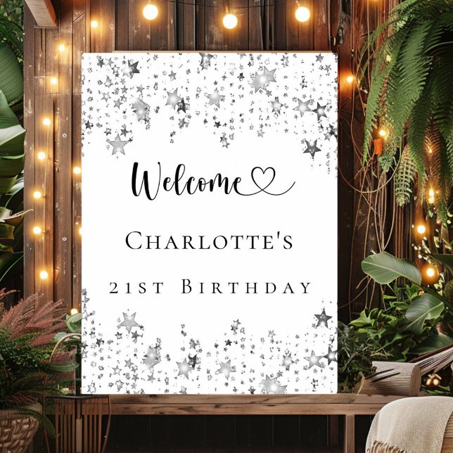 Geburtstagsparty Silber Stars willkommen Poster (Von Creator hochgeladen)