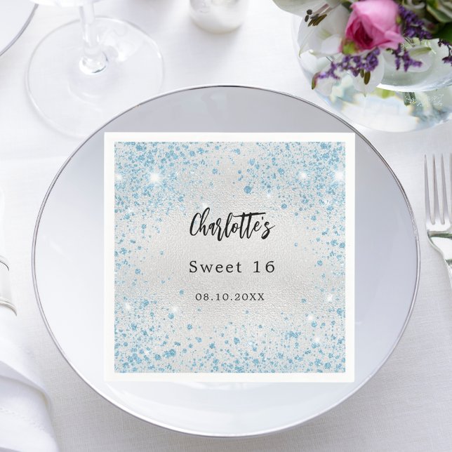 Geburtstagsparty Silberblauer Glitzer Serviette (Von Creator hochgeladen)