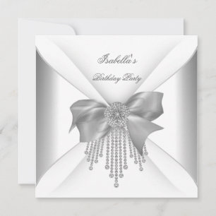 Geburtstagsparty Silver White Diamond Bow Einladung