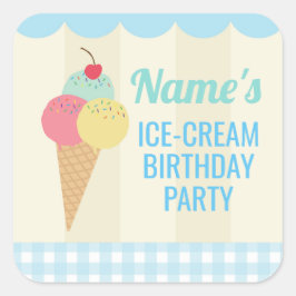 Geburtstagsparty Stickers Ice Cream Blue Lolly Con