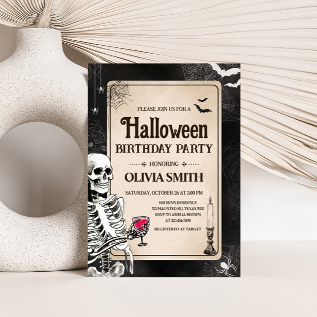 Geburtstagsparty Vintager Schädel Einladung (Adult Skull Vintage Halloween Birthday Party Invitation)