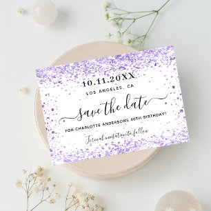 Geburtstagsparty violett Glitzer weiß Save The Date
