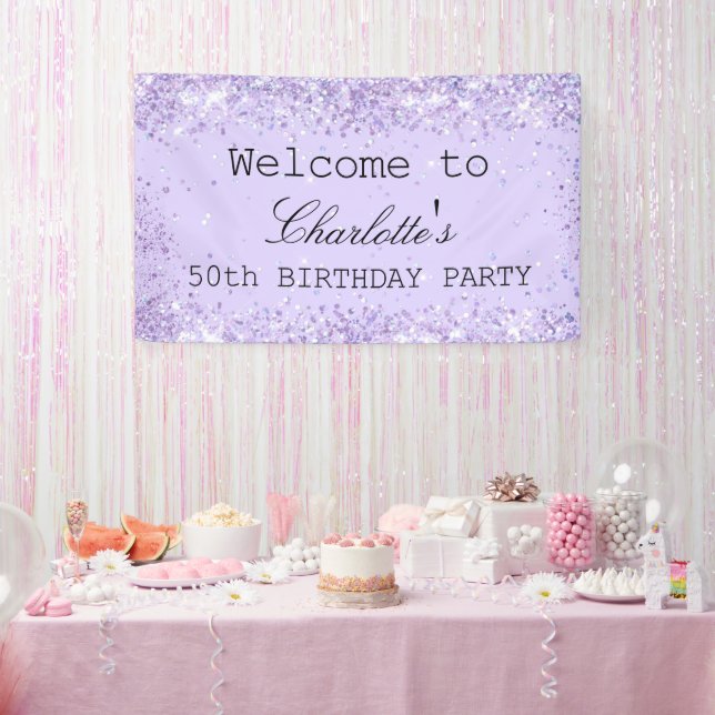 Geburtstagsparty Violett Lavendel Glitzer Name Banner (Party)