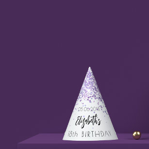 Geburtstagsparty violette weiße Glitzern Partyhütchen