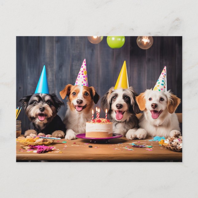 Geburtstagsparty von Hunden Einladungspostkarte (Vorderseite)