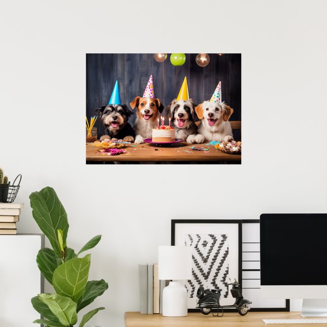 Geburtstagsparty von Hunden Poster (Heimbüro)