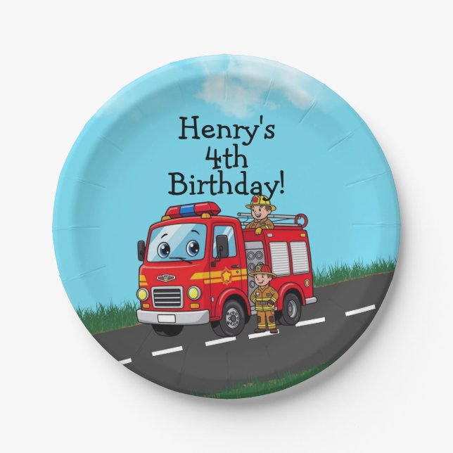 Geburtstagsparty von Kid's Fire Truck Pappteller (Vorderseite)