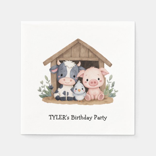 Geburtstagsparty von niedlichen Landtieren Schwein Serviette (Vorderseite)