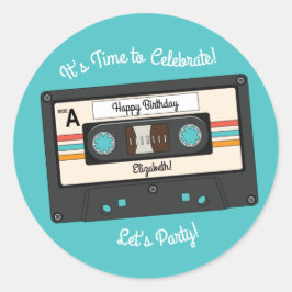 Geburtstagsparty von Retro 80's Cassette Tape Musi Runder Aufkleber