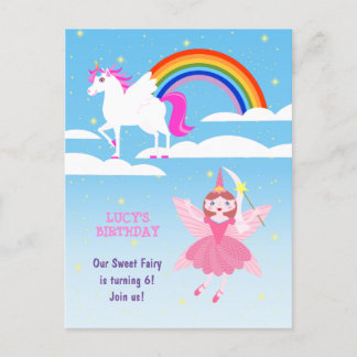 Geburtstagsparty von Unicorn und Fairy Magic Einladungspostkarte