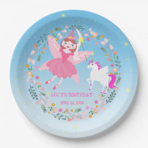 Geburtstagsparty von Unicorn und Fairy Magic Pappteller