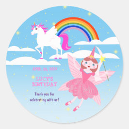 Geburtstagsparty von Unicorn und Fairy Magic Runder Aufkleber