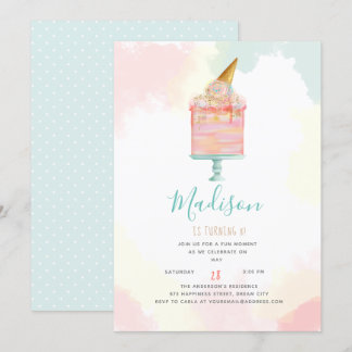 Geburtstagsparty "Watercolor Ice Creme Cake" Einladung