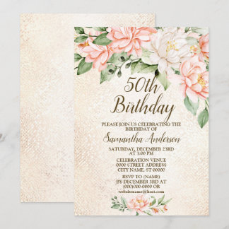 Geburtstagsparty Watercolor Peach Weiße Blume Einladung