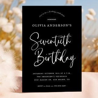 Geburtstagsparty | Weiß für schwarze Typografie Einladung