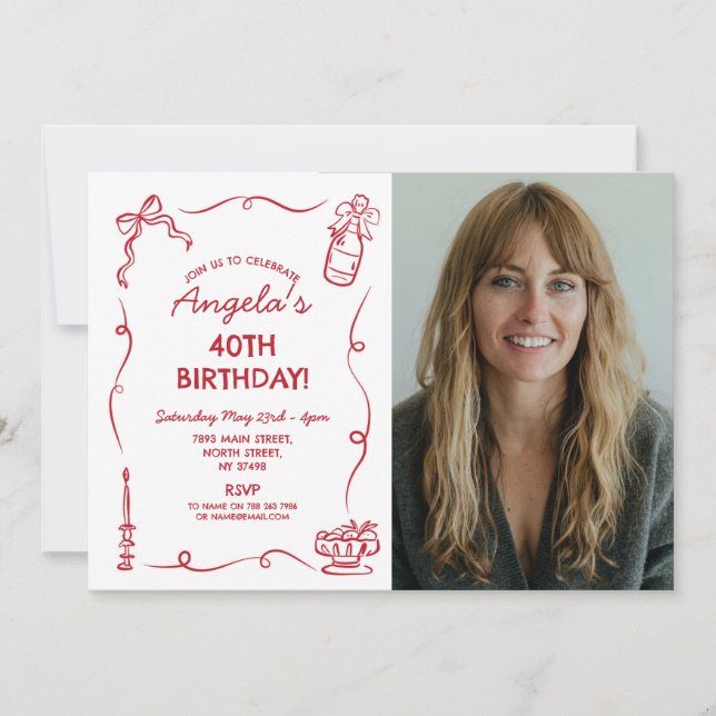 Geburtstagsparty Whimsical Hand Drawing Foto Einladung (Vorderseite)