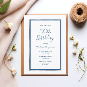 Geburtstagsparty White Blue Silber Minimalist Einladung