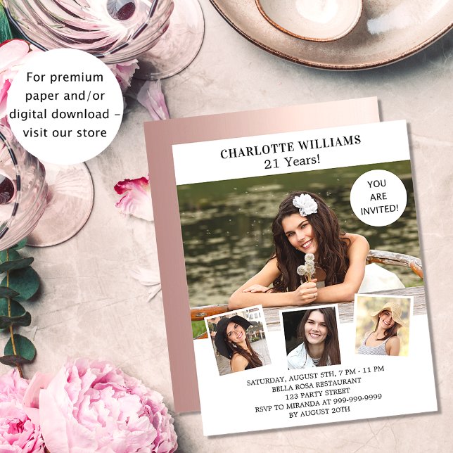 Geburtstagsparty White Rose Foto Einladung (Von Creator hochgeladen)