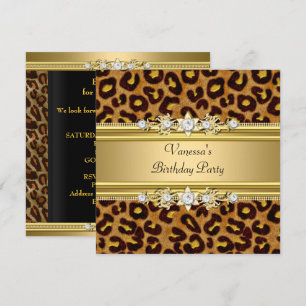 Geburtstagsparty Wild Animal Print Gold Black Einladung