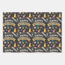 Geburtstagsparty Wrapping Paper Flat Sheet Set 3