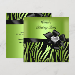 Geburtstagsparty Zebra Silver Lime Green Black Einladung