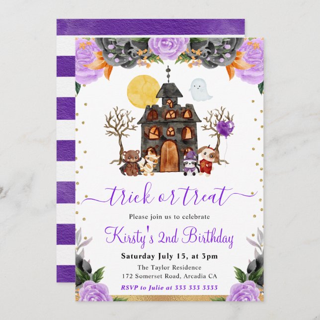 Geburtstagsparty zu Halloween Einladung (Vorne/Hinten)