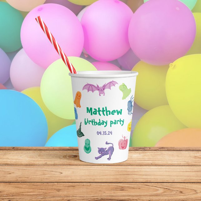 Geburtstagsparty zu Halloween Pappbecher (Funny customizable paper cup for Halloween birthday party, with ghosts, pumpkins, bats, spider...)