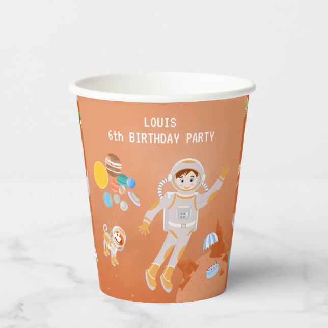Geburtstagsparty zum Thema "Mars Astronautenjunge" Pappbecher (Vorderseite)