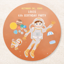 Geburtstagsparty zum Thema "Mars Astronautenjunge" Runder Pappuntersetzer