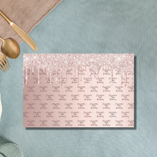 Geburtstagsrose Goldglitter-Tropfen rosa Monogramm Seidenpapier