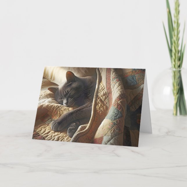 Geburtstagsschlafen Graue Katze Karte (Vorderseite)
