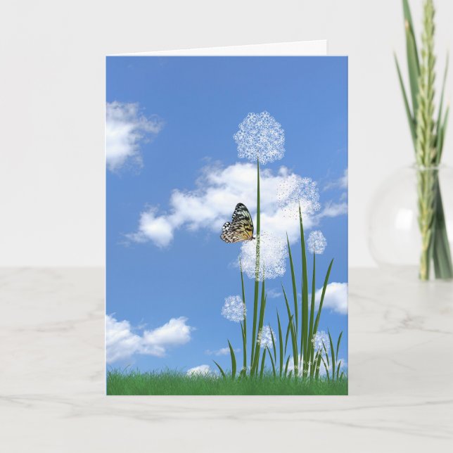 Geburtstagsschmetterling auf Puff-Blume Karte (Vorderseite)