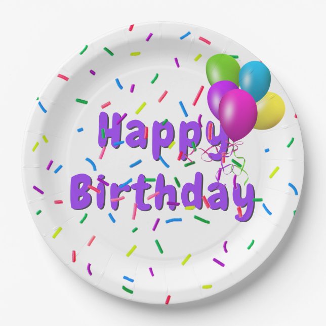 Geburtstagssprinklen mit Balloons Pappteller (Vorderseite)