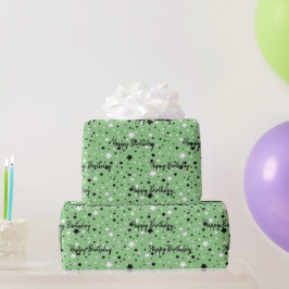 Geburtstagsstars auf Grün Geschenkpapier