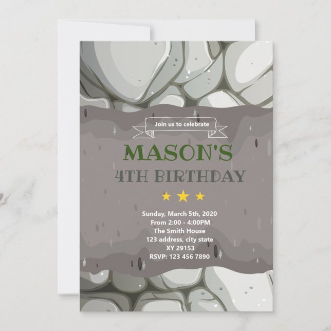 Geburtstagsthema Stone Rock Einladung (Vorderseite)