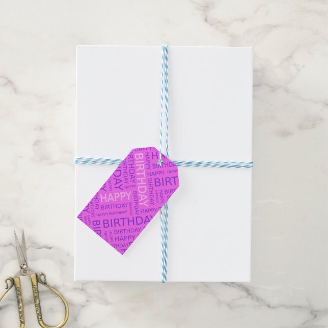 Geburtstagstypografie-Sondertext rosa Geschenkanhänger (Mit Garn)