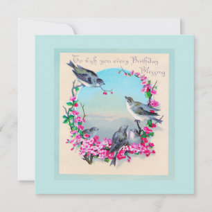 Geburtstagsvögel und Blume Vintage Grußkarte Mitteilungskarte