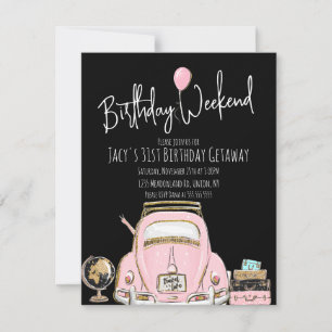 Geburtstagswoche Reise Geburtstag Glitzer Rosa Einladung