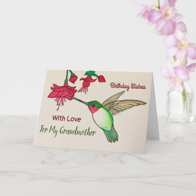 Geburtstagswünsche für Oma Hummingbird-Malerei Karte (Orchidee)