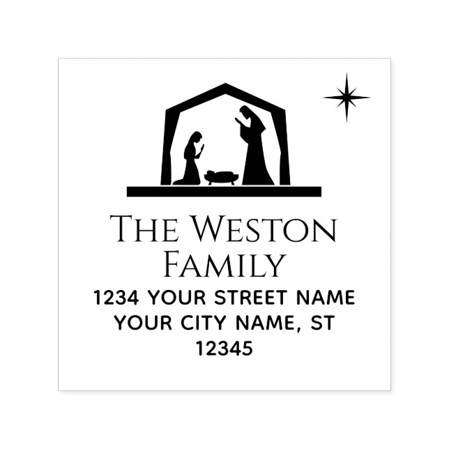 Geburtszene #2 Manger Baby Jesus Name Adresse Permastempel (Design)