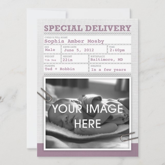 Geburtszertifikat Kinderankündigung Ankündigung (Vorderseite)